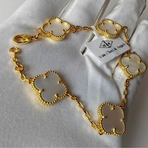 Van Cleef & Arpels 5 White MOP Clover Alhambra 18K Gold Bracelet